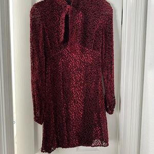 61849 Auth Saint Laurent Burguny Bow Devore Chiffon Mini Dress